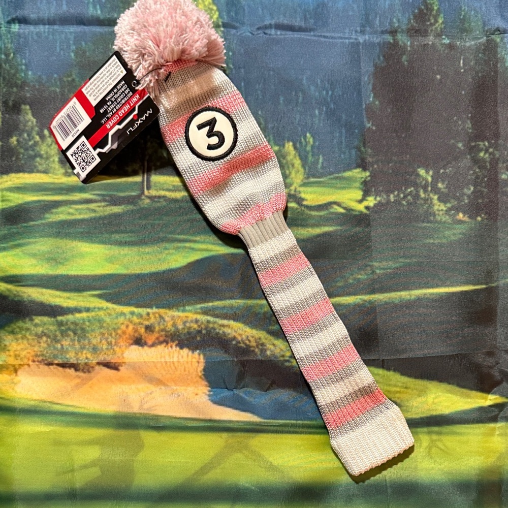 Maxfli Women’s Pom-Pom 3 Wood Golf Club Headcover - Pink Stripe